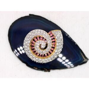 Nolan Miller Spiral Seashell Pink and White Rhinestone Brooch